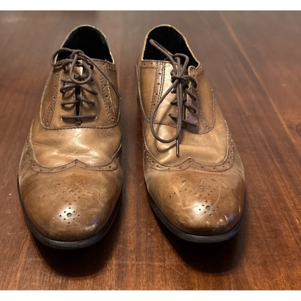 Kenneth Cole Reaction Public Affair 10.5M Brown Leather‎ Oxford Brogue Shoes